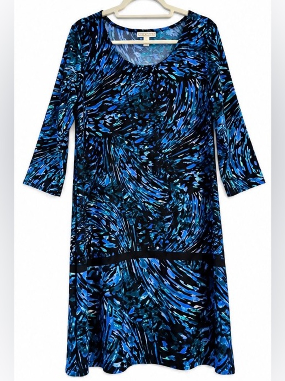 Dana Buchman Blue and Black 3/4 sleeve Dress